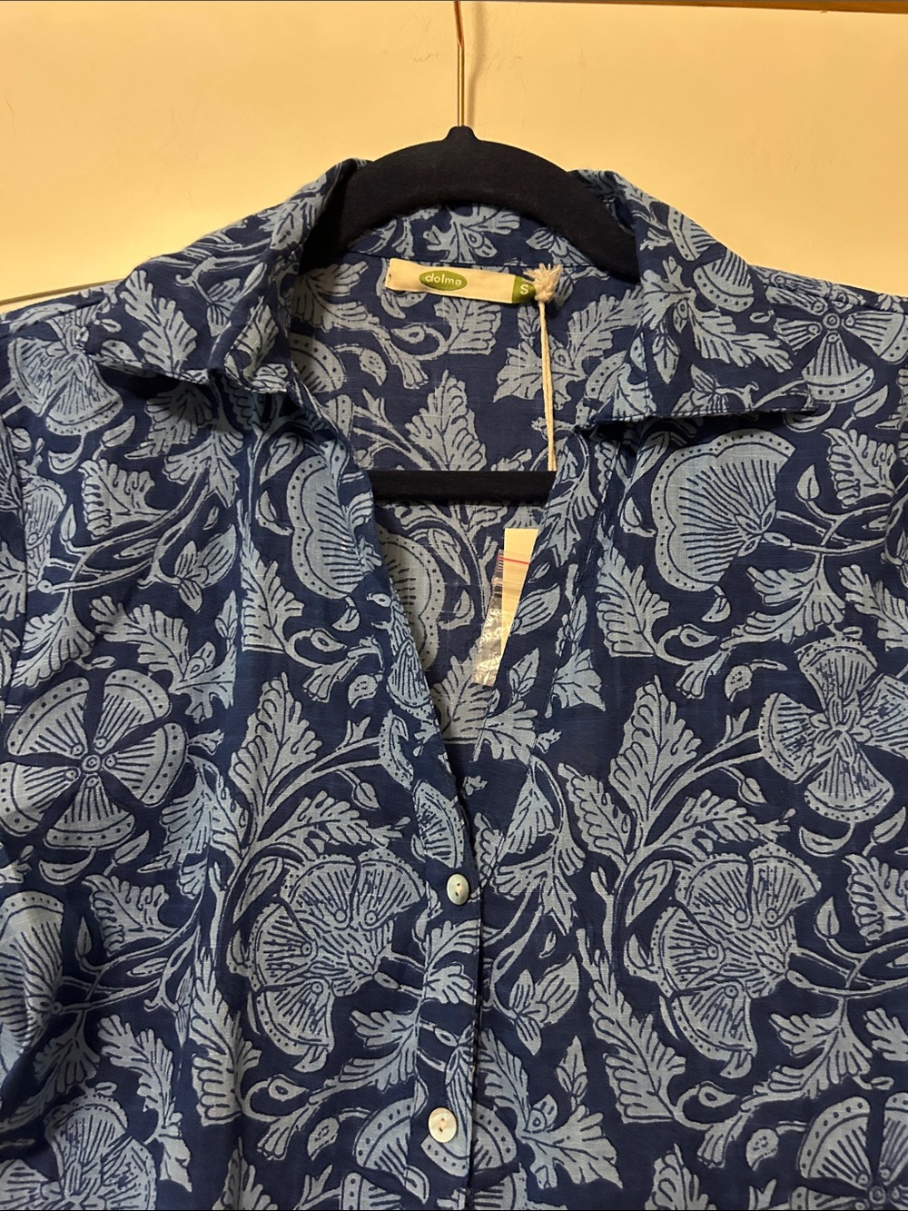Dolma Meave Navy Blue Floral Maxi Dress with Button Placket Empire Waist - Picture 3 of 9
